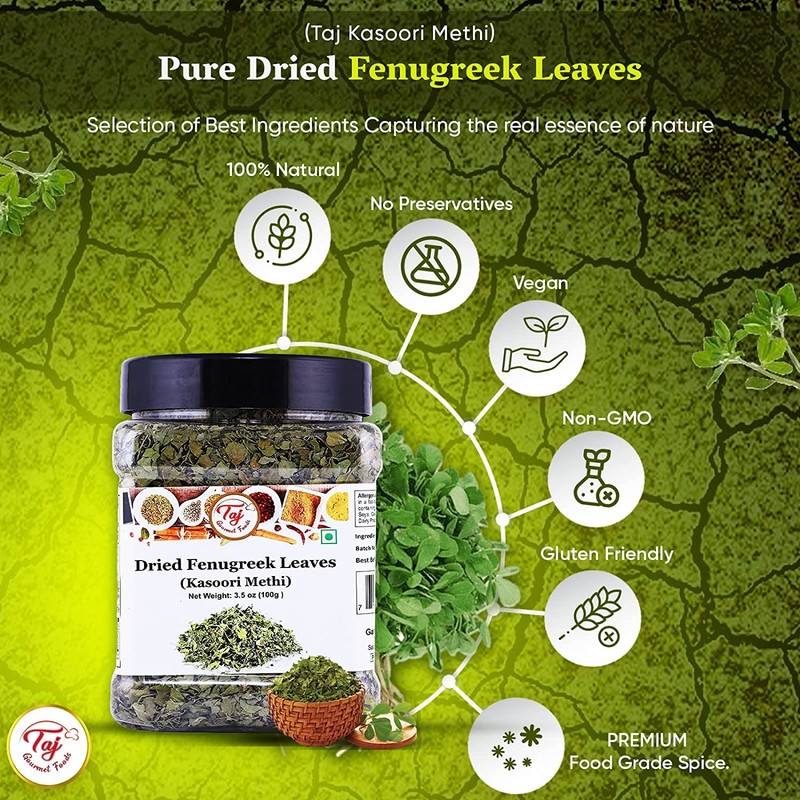 TAJ Kasoori Methi | Dried Fenugreek Leaves | Product of