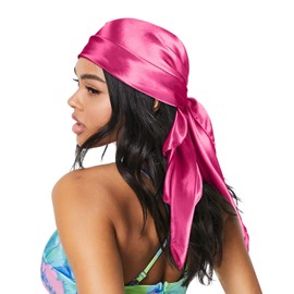 Zeiniua 35" Large Satin Head Scarf for Women Silk Hair Scarf Solid Color Hair Bandana for Night Hair Wrap Sleeping (Hot pink)