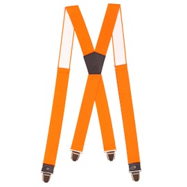 Pierrot Men's Braces Wide and Vintage Premium - Made in Germany / France - Reinforced Elastic Band & Leather Fittings with Extra Strong Metal Clips - Adjustable Length up to 130 cm, Bright Orange