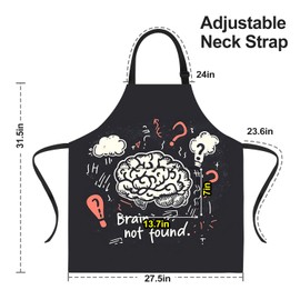 THISFIND Funny Apron for Women Men with 2 Pockets,Brain not found Adjustable Kitchen Chef Aprons for Cooking Baking Gardening Cute Apron