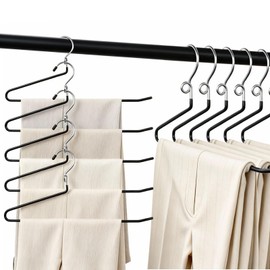 GZQXHOME Pants Hangers Space Saving - 20 Pack Non Slip Metal Hangers for Closet Multiple Layers,Open Ended Pants Hangers for Jeans Trouser Slacks (20, Black)