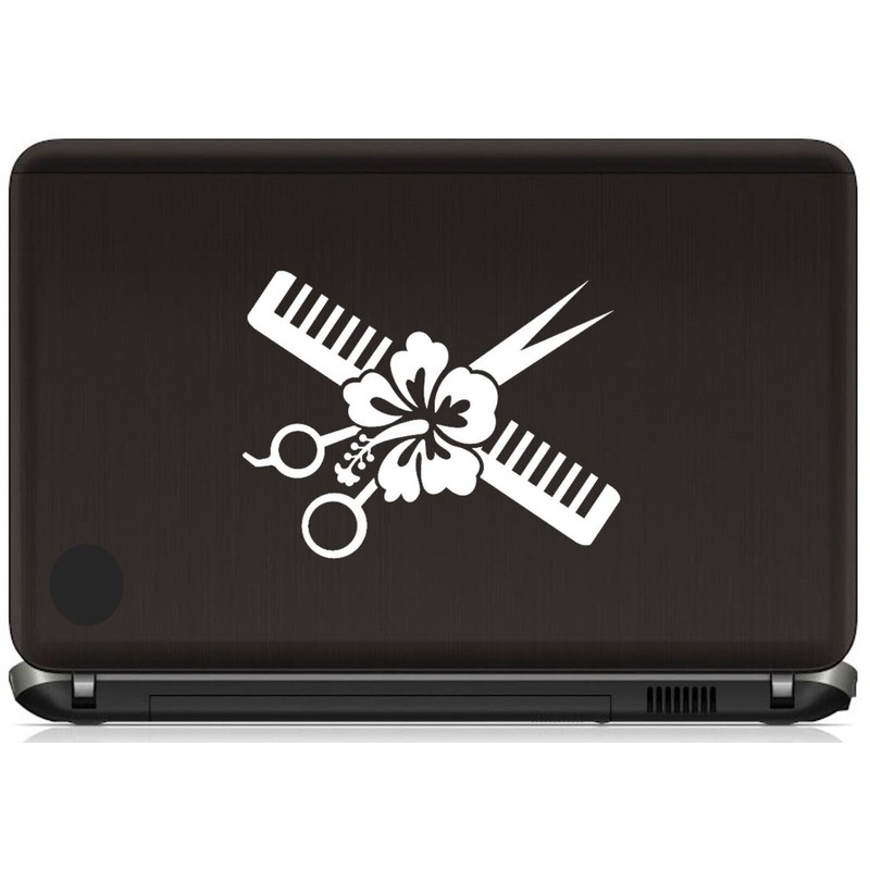 Hair Stylist Salon Scissors Comb Hibiscus Decal Sticker for Car