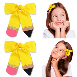 KICOSY Back to School Hair Accessories Pencil Shape Bow Hair Clips First Day of School Bows for Girls Outfit Cute Teacher Gifts