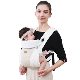 CUBY Baby Carrier Newborn to Toddler - Breathable & Adjustable Ergonomic Front Carriers with Adjustable Neck Support and Sunshield, Hands-Free Newborn Carrier Holds up to 40lbs(White, Zipper Style)