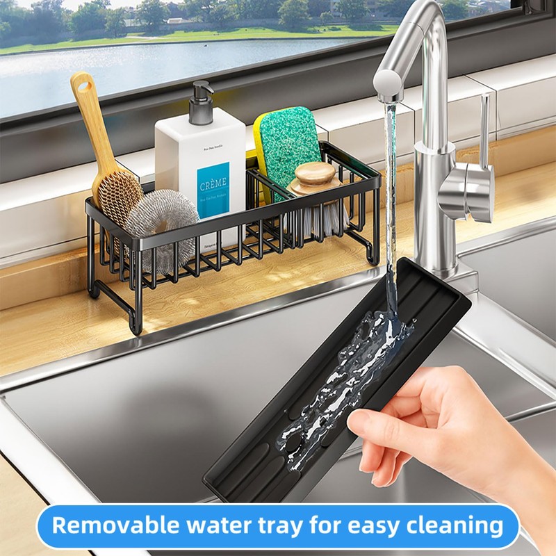 PengGengA Sink Organiser, Sink Organiser with Removable Brush Holder, Sink