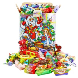 RUSA New Year's Candy Gift Russian Candy Mix Box - Assortment Chocolate Candy Mix – Variety of Russian Candy Cardboard Pack Box Little Squirrel Sisters - 680 g -/ 1.5 Lb, 24 Ounces