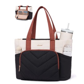 LOVEVOOK Puffer Tote Bag for Women, V-Quilted Puffy Teacher Tote Nurse Bag, Large Shoulder Laptop Purse for Work Travel Gym