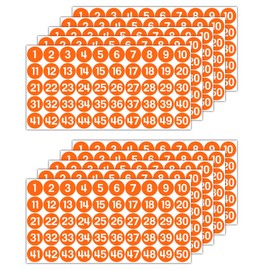 GamesMonkey® - Labels Numbers Stickers Circles - Orange - from 1 to 50 - (50-500 - 2500 Pieces)(10-25 mm) Glossy Vinyl Waterproof - Consecutive Inventory (10 mm - 1,0 cm, 500 Pieces - 10 Sheets)
