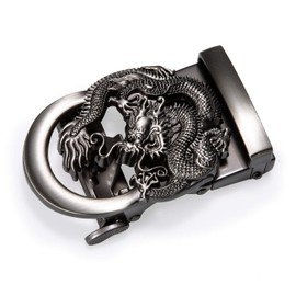 Barry.Wang Silver Buckle Black Leather Belt for Men Business Dress Jeans Ratchet Belt Dragon Designer Gift