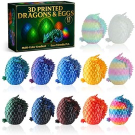 12 Pack 3D Printed Dragon Eggs with Dragons Inside, Mini Articulated Crystal Dragon Figures, Dragon in Egg Collectible Set, Desk Decor Display, Gift-Ready Box