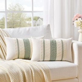 Fancy Homi Set of 2 Sage Green Boho Lumbar Decorative Throw Pillow Covers 12x20 Inch for Living Room Bedroom Couch Bed Chair, Rustic Retro Cushion Case, Bohemian Room Home Decor, Women Teen Girls Gift