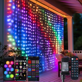 Dazzle Bright Smart Curtain Lights, 400 LED 6.6FT x 6.6FT Color Changing Curtain Hanging Lights with Remote & APP, Dynamic DIY Fairy String Light for Indoor Outdoor Bedroom Backdrop Window Decor