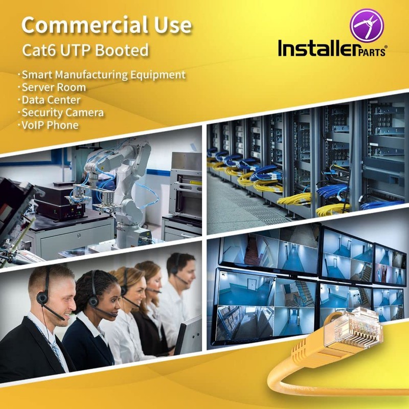 InstallerParts CAT6 Cable UTP Booted - Yellow, 8 FT, 10