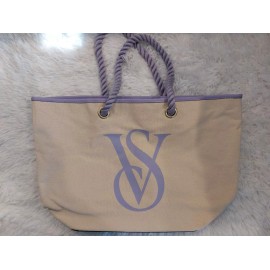 Victoria's Secret Lavender Accent Logo Canvas Tote Book Bag with Rope Handle