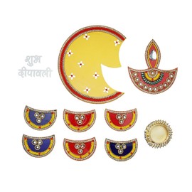 Shubh Deepawali Floor Rangoli Reusable Large Floor Rangoli Acrylic Rangoli Indian Traditional Festival Diwali Decorations Home Decor Gift for Office Interior Floor Housewarming(Size:-11")