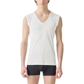 Gunze MCA720 Acedron Men's V-Neck Sleeveless Shirt with Large Sweat Wicking Pique Material, white, L
