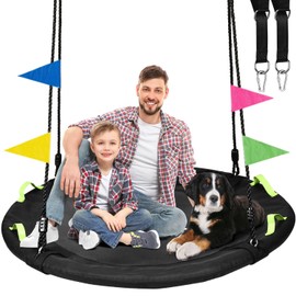 HeyZoo 48 inch Tree Swing, Larger Saucer Flying Swing for Whole Family, 900lbs Weight Capacity, with Adjustable Hanging Straps, for Outdoor Backyard, Gifts for Kids, Black