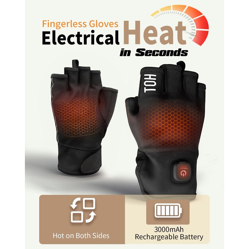 uncn Heated Gloves Fingerless for Women Man with 3.7V 3000mAh