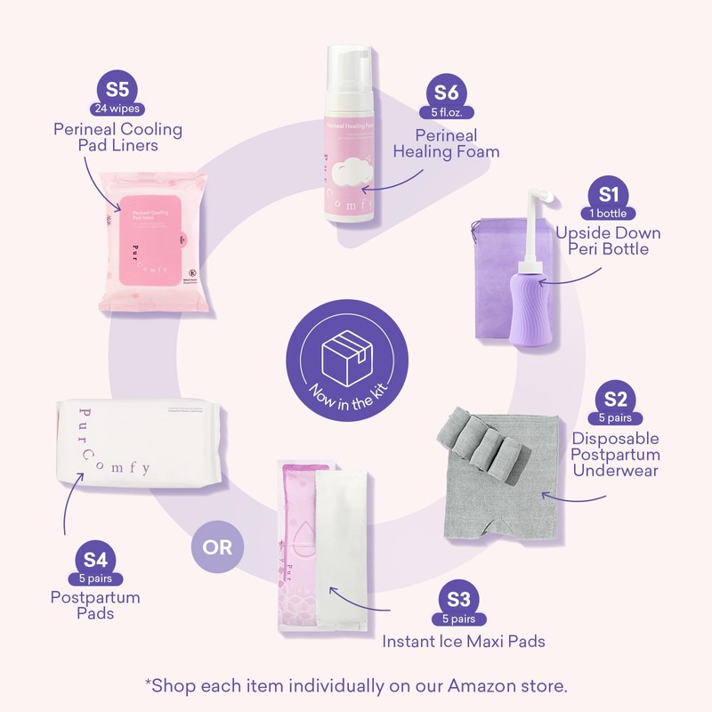 PurComfy 18 Pcs Postpartum Essentials Recovery Kit, Includes 5 Disposable