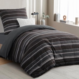 RUIKASI Bed Linen 155 x 220 cm 2-Piece Dark Duvet Cover 155 x 220 cm Set with Striped Pattern, Microfibre Bedding Sets with Zip, Soft and Non-Iron