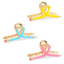 Vovii 3Pcs Pencil Claw Clips Cute Unique Teacher Hair Clips for Funny Teacher Accessories Back To School Appreciation Gift (Yellow, Pink, Blue)