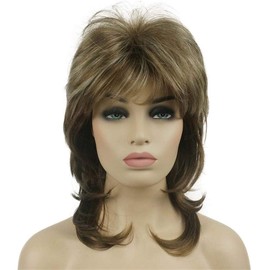 Lydell Long Wavy Wig Shaggy Layered Classic Wigs with Bangs for Women Light Brown with Highlights
