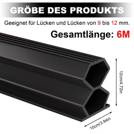 CEWROM Dichtungsband Selbstklebend, Wetterschutz Streifen Tür Dichtstreifen 6 Meter x 12mm x 10mm Gummidichtung Türdichtung für Anti-Kollision/Schalldichter/Wasserdichter/Staubdicht, Schwarz