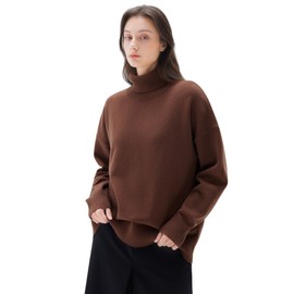 SUUKSESS Women Oversized Cashmere Chunky Turtleneck Pullover Sweater Long Sleeve Knit Jumper Tops Trendy Fall Fashion Outfits 2025(Brown M)