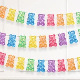 Cheerland Decoración de fiesta de Candyland de osos gomosos banderinas coloridas guirnaldas de caramelos para Halloween, baby shower, cumpleaños, niño