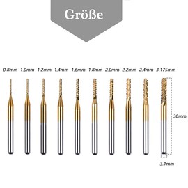 Mesee CNC Engraving Bit Set, Rotary Burr Set, End Mill Titanium Coat Carbide End Mill, Carbide End Mill, End Mill for Wood, Soft Metals, 0.8-3.17 mm, Pack of 10