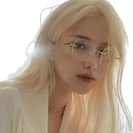 [88flix] Rimless Glasses, Korea, Blue Light Cut Date, Women's, Rimless, Clear Lens, Small Face, For PC Smartphone, gold