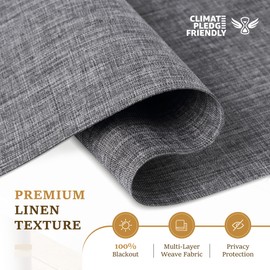 Grandekor Free-Stop Blackout Roller Shades for Windows,Hemp-Dark Gray 36"x72"|100% Blackout Blinds for Indoor, Textured Fabrics Cordless Blinds, UV Protection Shades for Home Office,Living Room