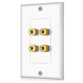 ICESPRING Banana Binding Post Two-Piece Coupler Inset Wall Plate for 2 Speakers Standard Single Gang WHITE