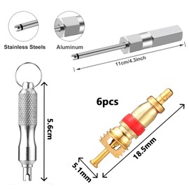 HARY for Schrader Valve Removal Tool Tyre Valve Tool, Stainless Steel Schrader Valve Core Remover & Valve Stem Puller for Car, Truck & Bicycle Tire Repair, 6 Pcs Valve Cores Included