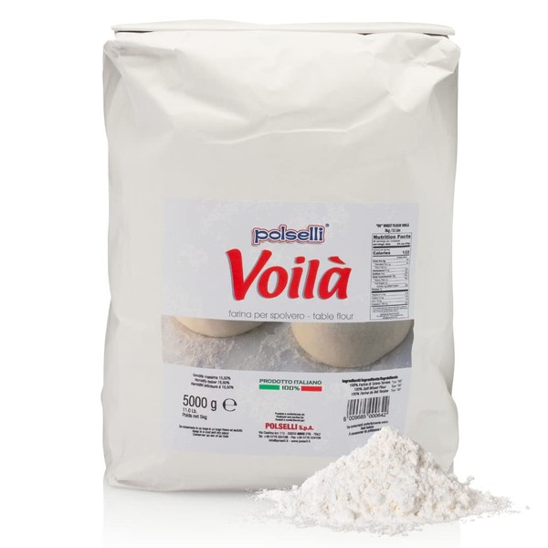 Voila, Tipo Type 00 Flour, Soft Wheat, Pizza, Baking, Pasta, Italy, Spolvero, All Natural, Non GMO, Not Bleached(5 kg) 11 lbs by Polselli