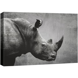 NWT Canvas Print Wall Art Rhinoceros Portrait on Graphite Background Animals Wilderness Photography Modern Art Rustic Closeup Relax/Calm Grey Duotone for Living Room, Bedroom, Office - 32"x48"