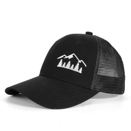 Eoslya Baseball Caps Mens - Peak Embroidery Mesh Back Baseball Cap,Trucker Cap Adjustable Baseball Hats Breathable Sports Cap Casual for Outdoor Men UK Black