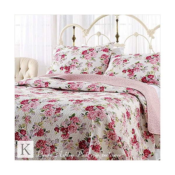 Laura Ashley Pink Rose Bed Quilt Set 3 Piece King Multi Cover Sofa Cover