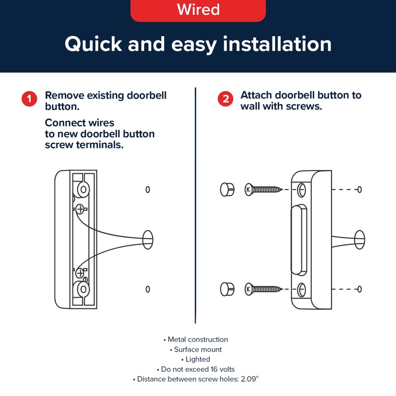 Heath Zenith White Metal Wired Lighted Push Doorbell Button