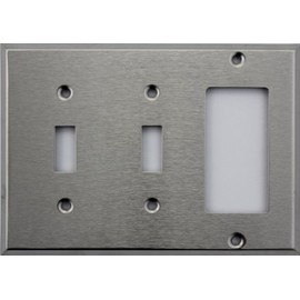 Brushed Satin Stainless Steel 3 Gang Wall Plate- 2 Toggle Switches 1 GFI/Rocker Opening