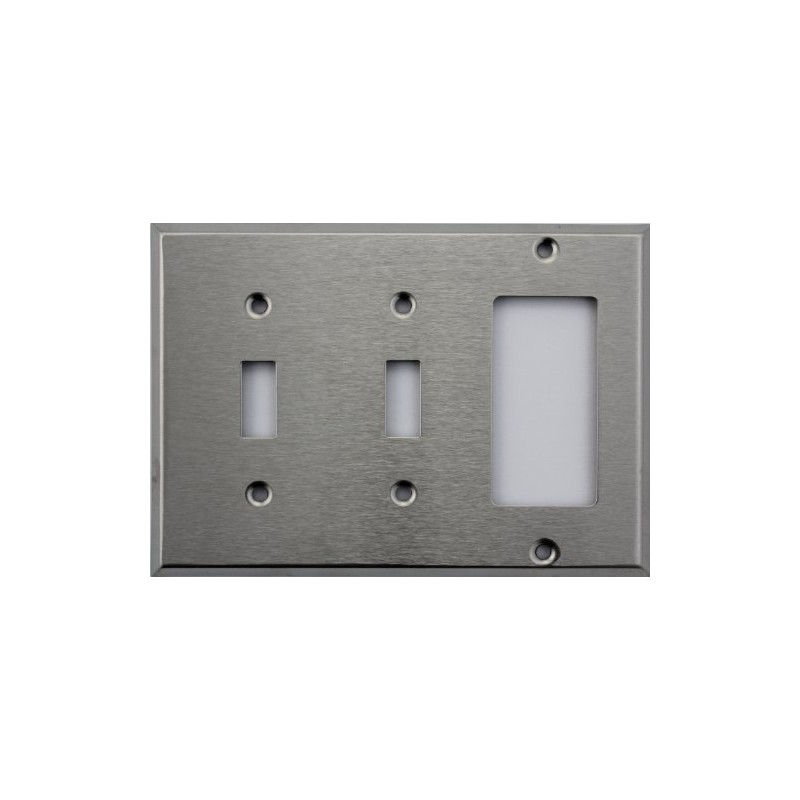 Brushed Satin Stainless Steel 3 Gang Wall Plate- 2 Toggle