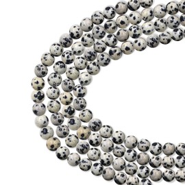 Uloveido 100pcs Natural Stone Loose Beads DIY for Jewelry Making with 10M Elastic Cord (Dalmatian Stone, 8mm)