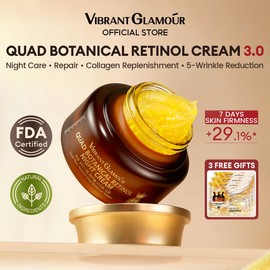 VIBRANT GLAMOUR Quad Botanical Retinol Night Cream 3.0 | Anti-Wrinkle & Firming | Bakuchiol + Peptides + Collagen + Hyaluronic Acid | Overnight Repair & Lifting & Smoothing for Sensitive Skin Care 30g