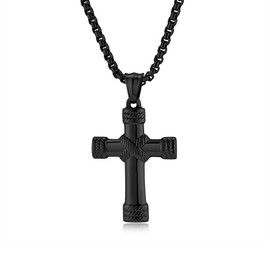 REchoLI Cross Necklace for Man，Stainless Steel Silver/Black Cross Pendant Necklace Chain Christian jewelry 60 cm/23.6 inches (Black)