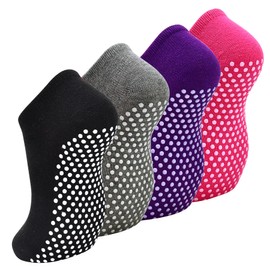 SkiBeaut Pilates Socks, Non Slip Grips Yoga Socks Ballet Dance Hospital Grippers Socks, 4 pairs Sticky Socks for Women