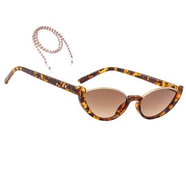 MEGAVOW Half Frame Cat Eye Sunglasses, Glasses Strap, Vintage Sunglasses for Men and Women, Retro Cat Eye Sunglasses, Fashionable Women's Shades, Stylish Cat Eye Sunglasses, brown
