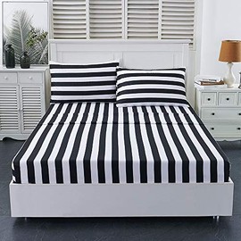 Best Season Stripe Bed Sheets Set,4 Piece Super Soft Microfiber Bedding-Deep Pocket,Ultra Soft,Fade & Wrinkle Resistant(Queen Size,Black&White)