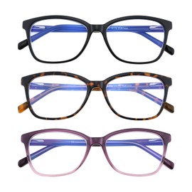 Kafirlo Cat Eye Reading Glasses For Women Blue Light Blocking Cheaters Funky Stylish Cateye Computer Readers Bling Clear Designer Cute Unbreakable Fashion Frame Ladies Woman Bluelight 3 Pack +3.50