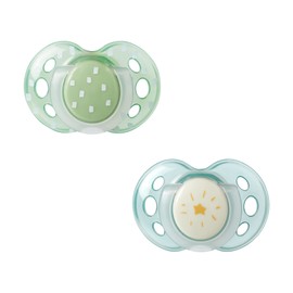 Tommee Tippee Night Time Glow in the Dark Pacifiers, Symmetrical Design, BPA-Free Silicone Nipple, Includes Sterilizer Box, 18-36 months, Pack of 2 Pacifiers