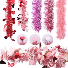 SENONAPO 20 Pcs Valentine's Day Tinsel Garland 39.4 Feet Tinsel Twist Garland Colorful Fringe Garland Heart Hanging Garland for Valentine's Day Outdoor Indoor Party Decor Supplies